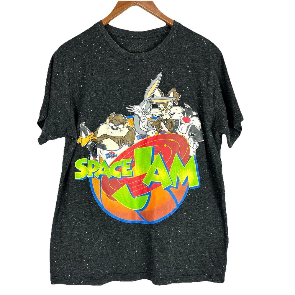 Space Jam Shirt M Black Confetti Short Sleeve Basketball Looney TuneSquad Mens